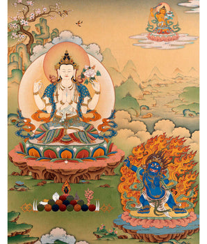 Bodhisattva Thangka | Chenrezig, Manjushri, Vajrapani | 24K Gold Tibetan Art