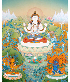 Bodhisattva Thangka | Avalokiteshvara, Manjushri, Vajrapani | Traditional Tibetan Art