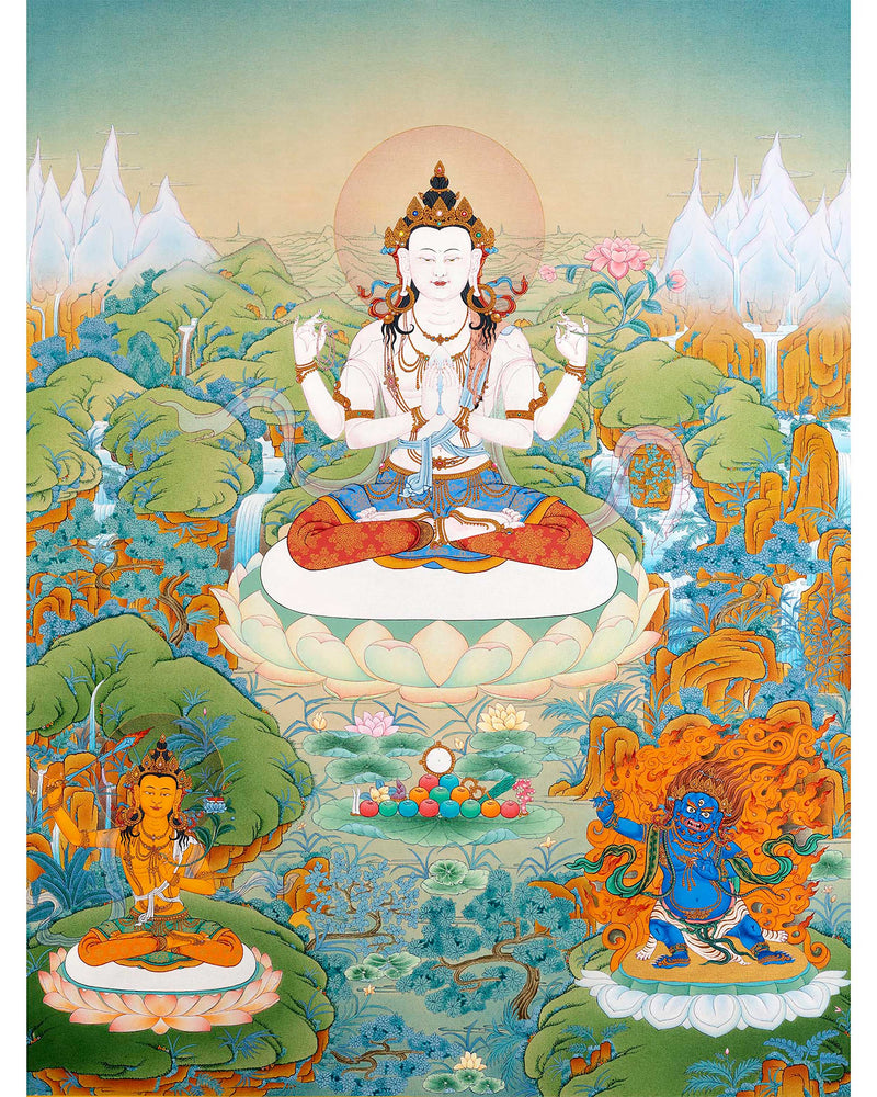 Bodhisattva Thangka | Avalokiteshvara, Manjushri, Vajrapani | Traditional Tibetan Art