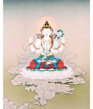 Traditional Chenrezig Thangka | Tibetan Bodhisattva Art