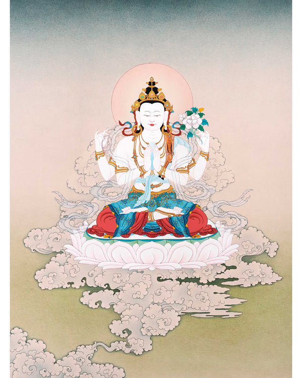 Traditional Chenrezig Thangka | Tibetan Bodhisattva Art