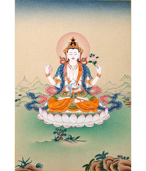 Four Arm Chenrezig Avalokiteshvara Thangka | Bodhisattva Painting