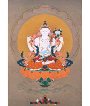 Traditional Tibetan Thangka For Chenrezig Mantra Practice | The Bodhisattva Of Compassion Art On Cotton Cavnas