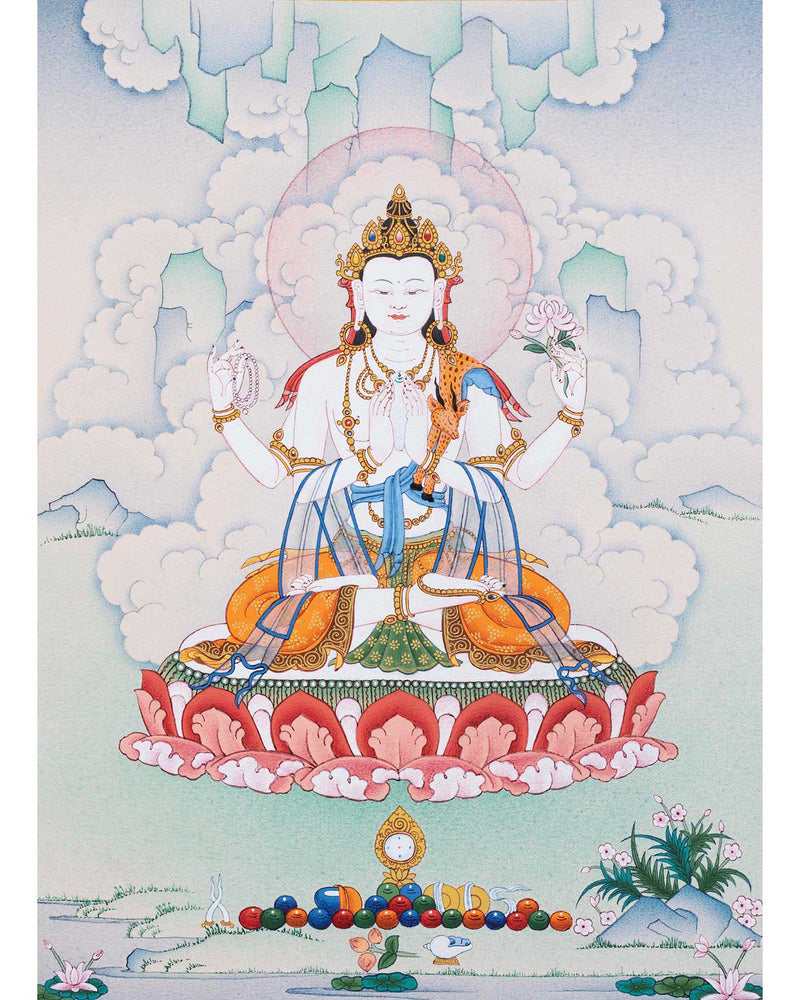 Four-Armed Chenrezig | Buddhist Art Thangka | Bodhisattva