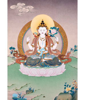 4 Armed Chenrezig Thangka | High Quality Avalokiteshvara Painting