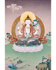 4 Armed Chenrezig Thangka | High Quality Avalokiteshvara Painting