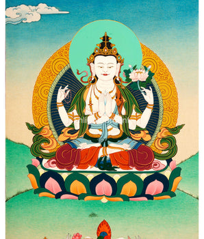 Buddhist Chenrezig Thangka | Art Inspiring Divine Compassion, Peace, and Enlightenment