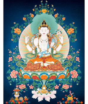 Tibetan Chenrezig Thangka | Buddhist Avalokiteshvara Art For Practice