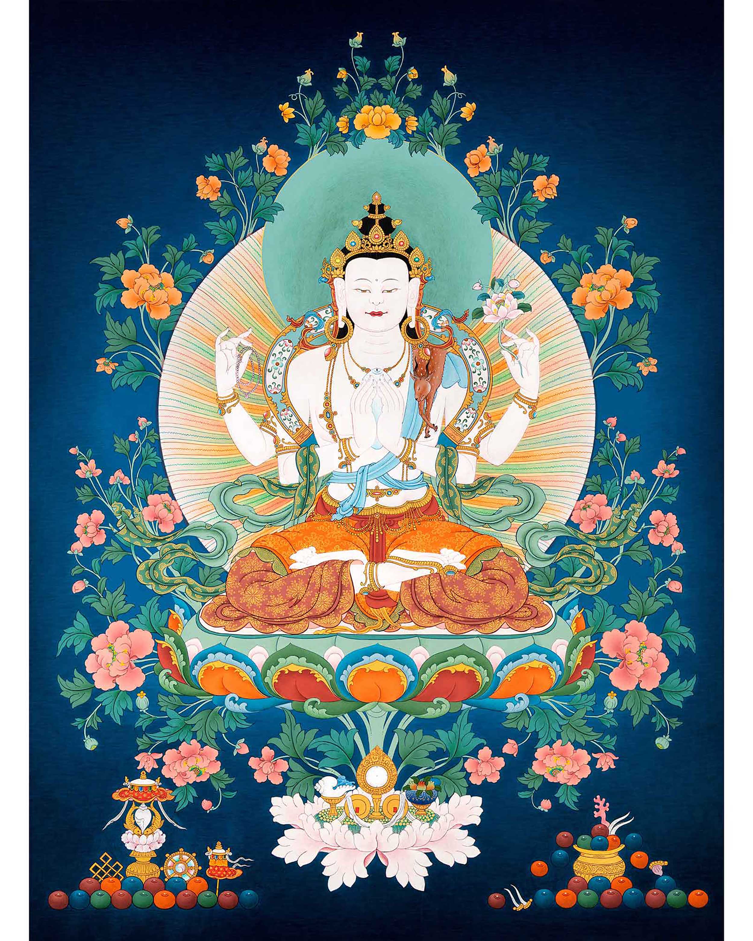 Tibetan Chenrezig Thangka | Buddhist Avalokiteshvara Art For Practice