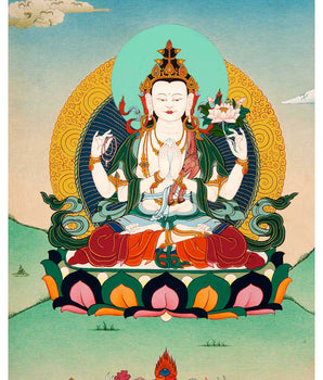 Chenrezig Tibetan Thangka | Buddhist Bodhisattva Art