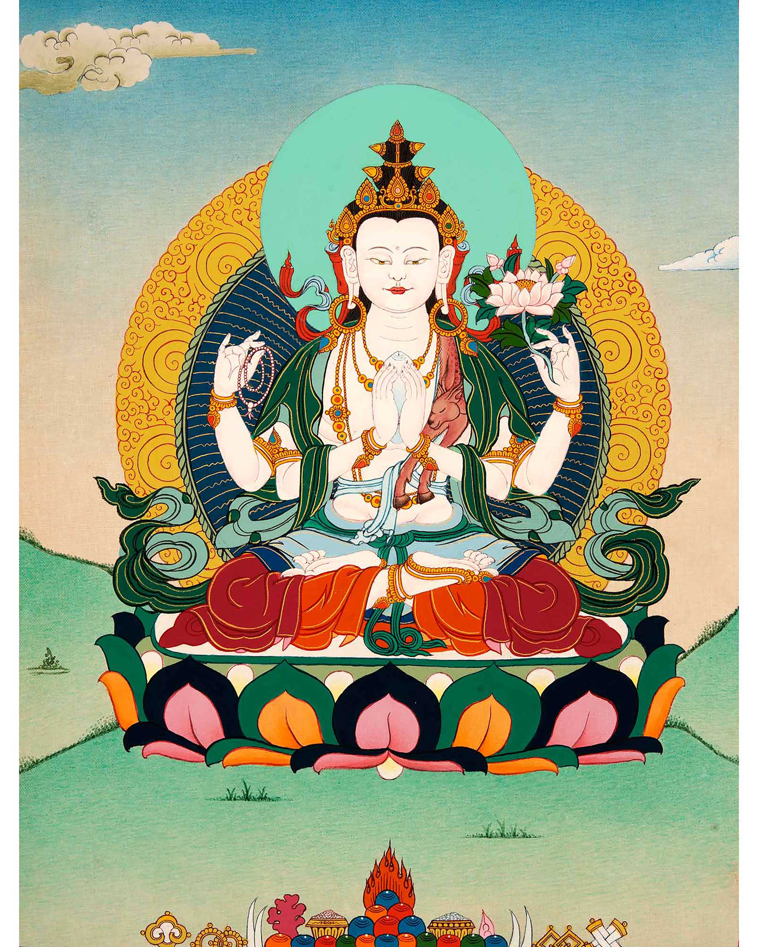 Chenrezig Tibetan Thangka | Buddhist Bodhisattva Art