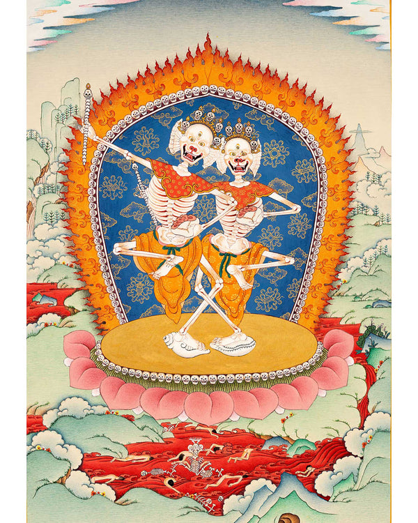 Citipati Thangka, The Dancing Skeletons of Tibetan Buddhism