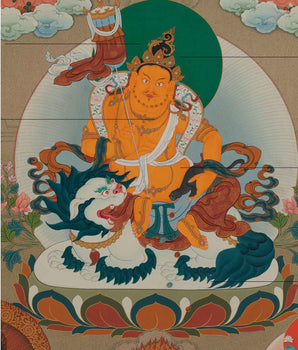 The Five Dzambhala Thangka - A Tapestry of Wealth and Abundance | Buddhist Wealth Deity Canvas