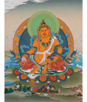 Jambala, Dzambhala Thangka, Tibetan Buddha Thanka, Original Painting
