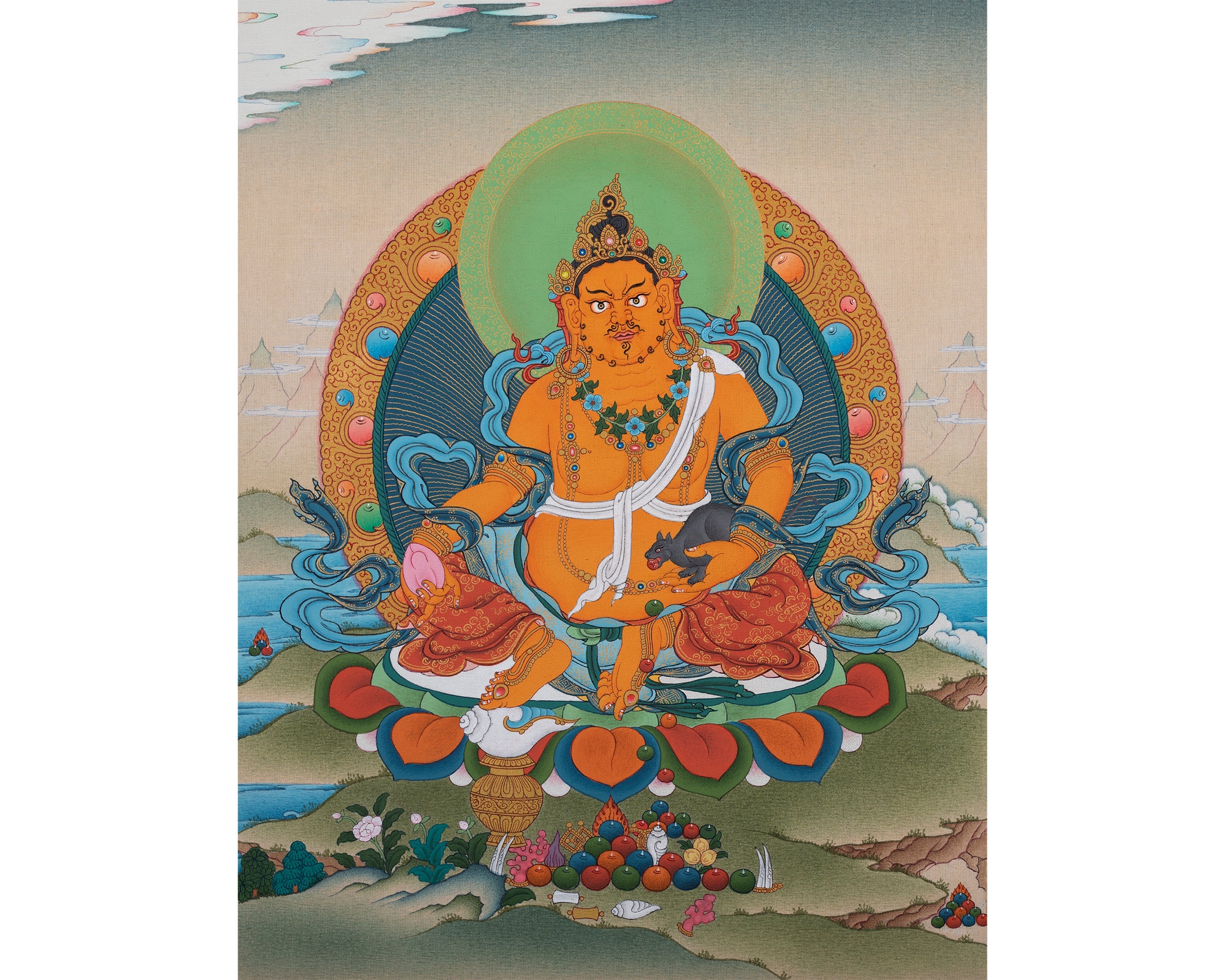Jambala, Dzambhala Thangka, Tibetan Buddha Thanka, Original Painting