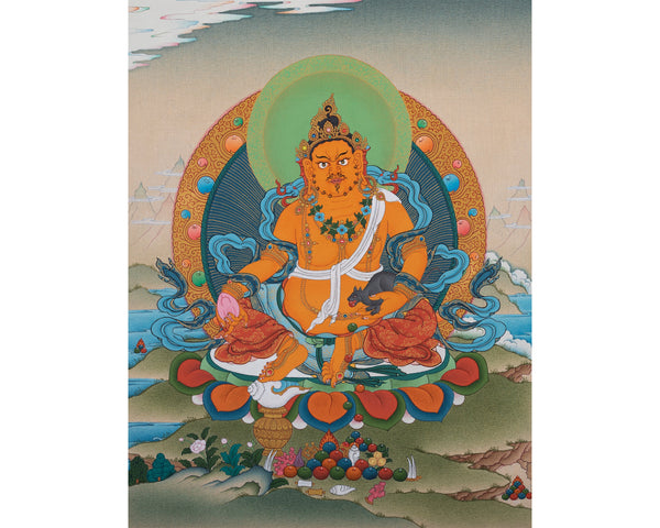 Jambala, Dzambhala Thangka, Tibetan Buddha Thanka, Original Painting