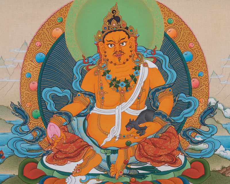 Jambala, Dzambhala Thangka, Tibetan Buddha Thanka, Original Painting