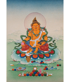 Jambala Thangka | Dzambala Wealth Deity | Hand-Painted with Natural Stone Color And 24K Gold