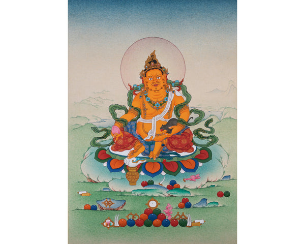 Jambala Thangka | Dzambala Wealth Deity | Hand-Painted with Natural Stone Color And 24K Gold