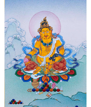 Yellow Dzambhala Thangka | Traditional Hand Painted Art