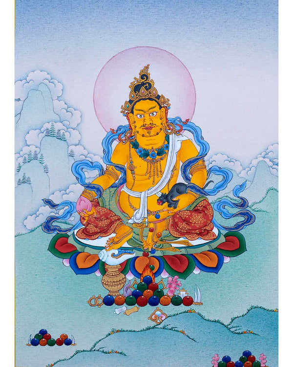 Yellow Dzambhala Thangka | Traditional Hand Painted Art