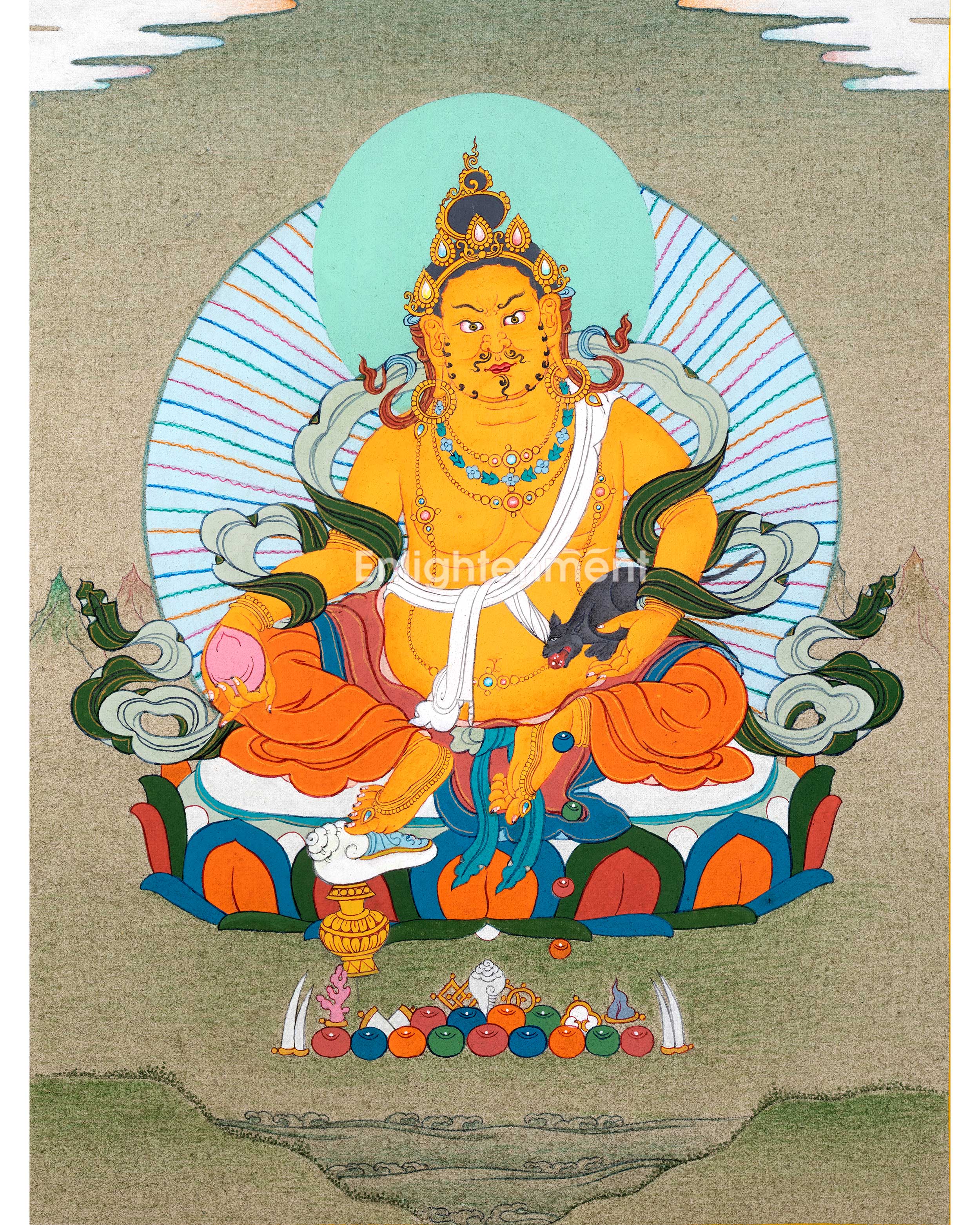 Dzambhala, The Deity of Wealth and Prosperity | Tibetan Buddhist Deity Thangka | Wall Decors