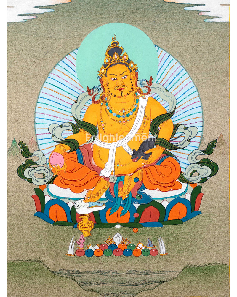 Dzambhala, The Deity of Wealth and Prosperity | Tibetan Buddhist Deity Thangka | Wall Decors