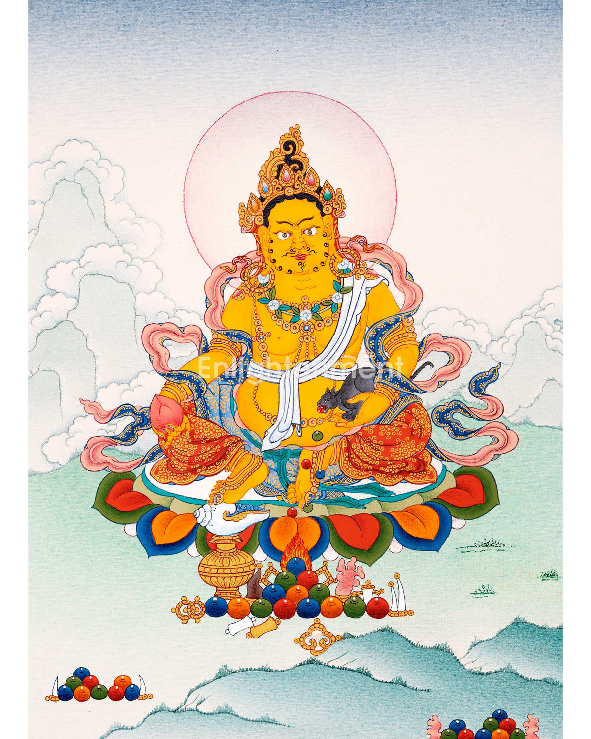 Tibetan Yellow Dzambhala Thangka Painting | The Tibetan Wealth Deity | Buddhist Kubera