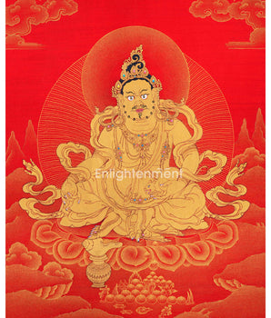 Hand-Painted Himalayan Thangka For Jambhala Mantra Practice | Traditional Wealth Deity Artwork