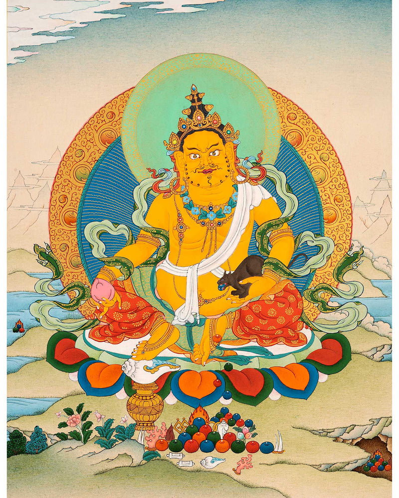 Small Thangka of Jambala, Buddhist Wealth Deity