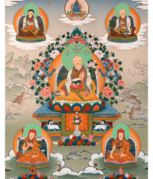 Five Sakya Masters Thangka | Traditional Sakyapa lineage Painting | Sachen Kunga Nyingpo