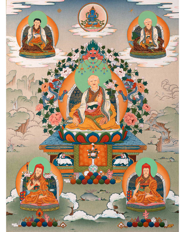 Five Sakya Masters Thangka | Traditional Sakyapa lineage Painting | Sachen Kunga Nyingpo