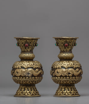 Flower Vase Set | Gemstones Inlaid