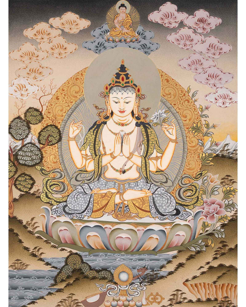 Four Armed Avalokiteshvara Chenrezig | Good Luck Symbols Art
