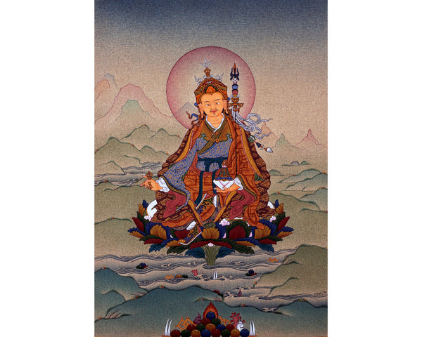 Guru Rinpoche, Padmasambhava Thangka, Hand Painted Tibetan Buddhist Painting in 24K Gold