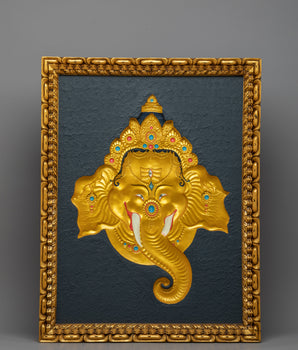 Ganesh Head Wooden Thangka 