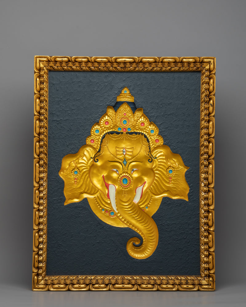 Ganesh Head Wooden Thangka 