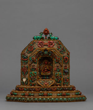 Tibetan Ghau Design with Statue | 24K Gold Plated