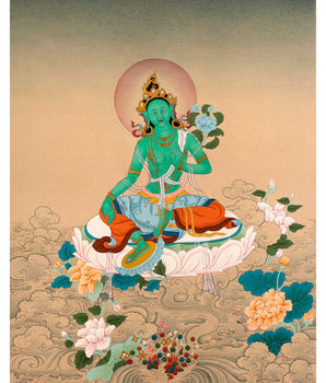 The Green Tara Tibetan Himalayan Thangka | Hand-Painted Buddhist Deity Painting