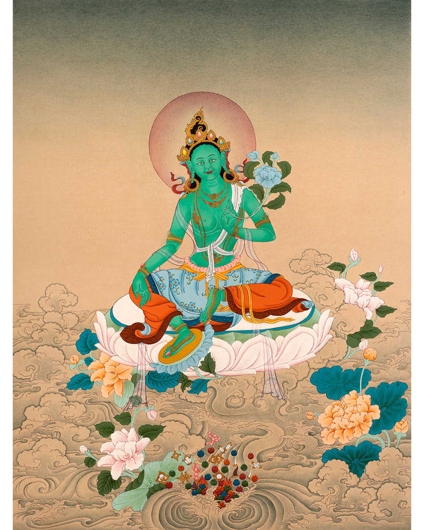 The Green Tara Tibetan Himalayan Thangka | Hand-Painted Buddhist Deity Painting