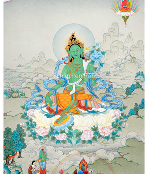 Tibetan Tara Goddess, Mother Green Tara Thangka | Traditional Painting