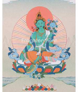 Hand Painted Thangka Of Green Tara 