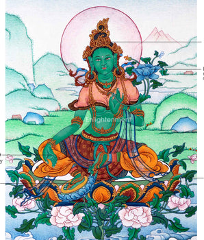 Divine Wisdom of Green Goddess, Mother Tara  | Traditional Handpainted Thangka