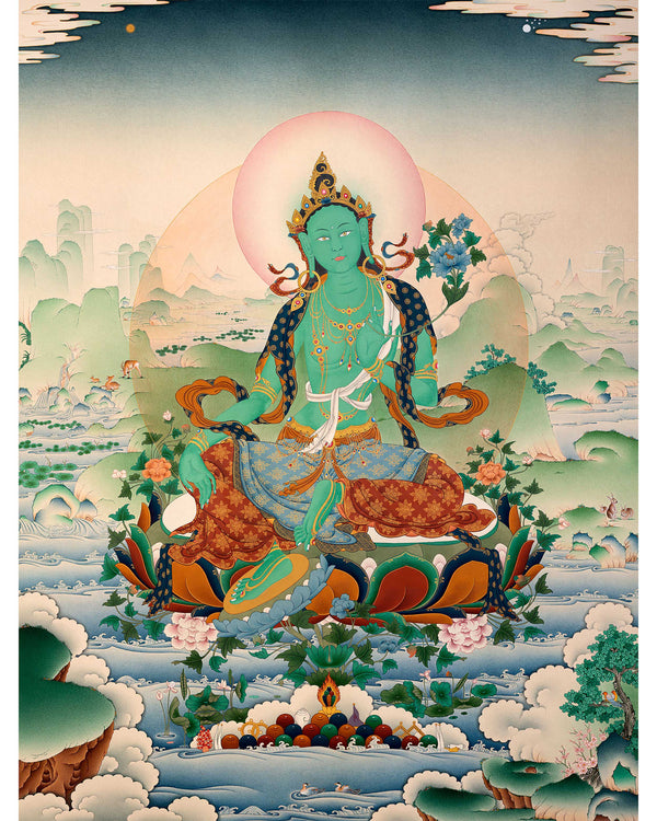 Green Tara Thangka Print | Digital Canvas Print