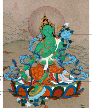 Green Tara's Serene Blessings | Goddess of Compassion in Thangka Art | Religious Decoration