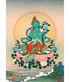 Green Tara Painting Art | Traditional Tibetan Tara Meditation Thangka