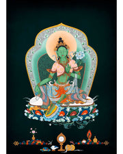 Green Tara Mother Thangka | Traditional Female Buddha Art