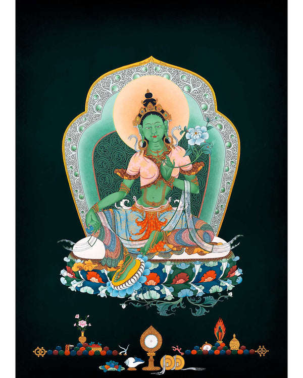 Green Tara Mother Thangka | Traditional Female Buddha Art