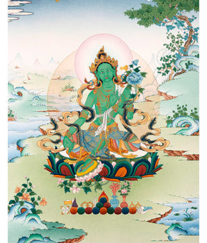 Green Tara Goddess | Traditionally Hand Painted Mother Tara Thangka
