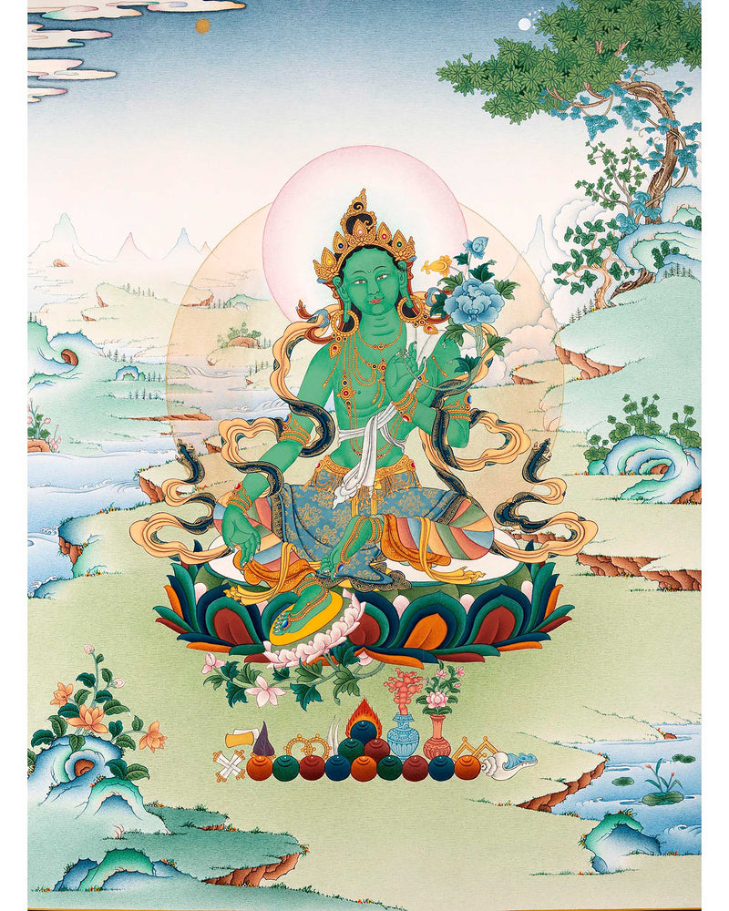 Green Tara Goddess | Traditionally Hand Painted Mother Tara Thangka